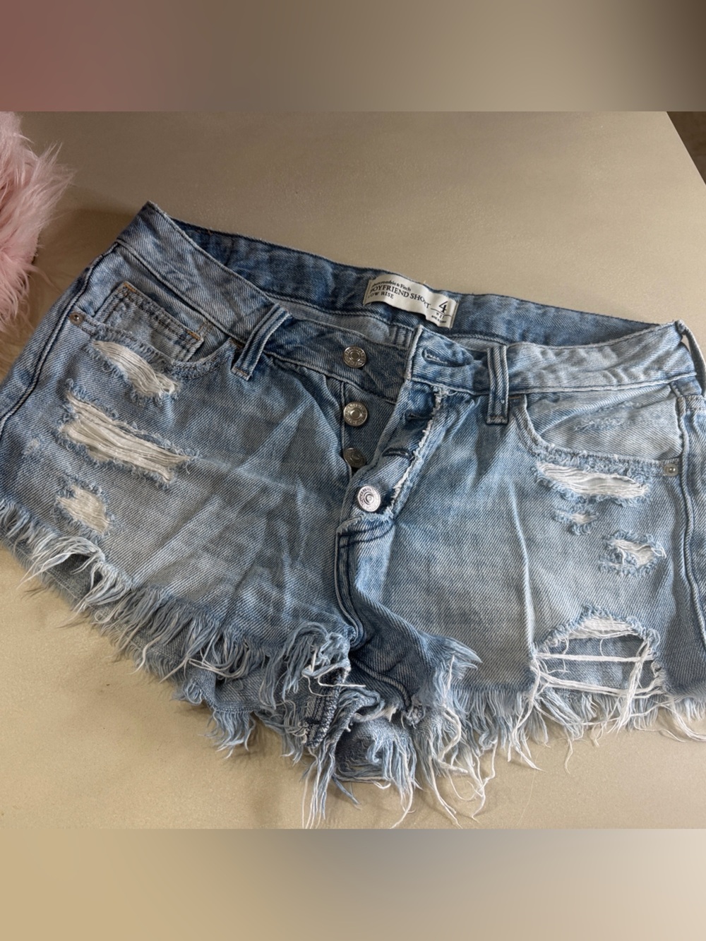 Abercrombie & Fitch Light Wash Distressed Denim Shorts